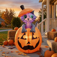 Outdoor Cat in Pumpkin Inflatable Easy to Inflate Inflatable Cat with Pumpkin Festive Yard Decoration Playful for Lawn, Garden, Porch