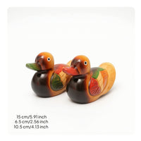 Carved Wooden Ducks Cute Duck Figurines with Ribbons Glossy for Living Room