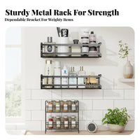 No-Drill Installation Wall-Mounted Seasoning Rack Multifunctional Multi-Tier Seasoning Rack Raised Guardrail Kitchen Organizer Easy to Clean for Home Cooks, Apartment Dwellers, Homeowners, Cabinet Door, Pantry, Bathroom