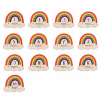 13 Pieces Rainbow Milestone Plaques with Base Boho Wooden Milestone Plaques