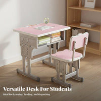 Safe Design Kids Desk and Chair Set Long-Lasting Steel Frame Adjustable Study Desk Easy to Assemble Adjustable Height Study Table Large Desktop for Students, Girls, Parents, Bedroom, School, Homeschooling, Classroom