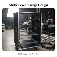 Mobile Audio Rack Locking Casters Mobile Equipment Case Removable Front and Rear Doors Rolling Audio Rack for Artists, DJs, Live Performance, Stage