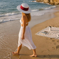 Women's Flat-Top Straw Sun Hat for Beach Vacations and Sun Protection