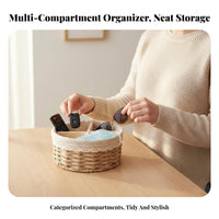 Compartmentalized Design 3-Compartment Woven organizer adaptable Desktop Organizer Natural Fibers Storage container Handwoven for Makeup Users, Office Workers, Entryway, Bedroom, Bathroom, Living Room