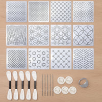 Hand-Stitching Sashiko Embroidery Template Kit Reusable Sashiko Starter Kit with Stencils Geometric Finger Cots with Thimble Allall-Inclusive for Crafters, Beginners, Diy Crafts, Mending Projects