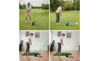 Alignment Golf Swing Training Aid Adjustable Golf Swing Guide with Rods Instant Feedback Equipment Muscle Memory for Golfers, Beginners, Practice Mat