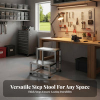 Rust-Resistant Stainless Steel Step Ladder Anti-Skid Foot Pads Warehouse Picking Steps Long-Lasting Multi-Step Platform Stool Heavy Duty for Homeowners, Shopkeepers, Storeroom, Kitchen, Office, Garage