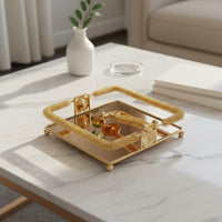 Elegant Square Napkin Holder Golden Finish Decorative Metal Napkin Stand European Style Home Decor for Dining Table, Kitchen Counter, Restaurant