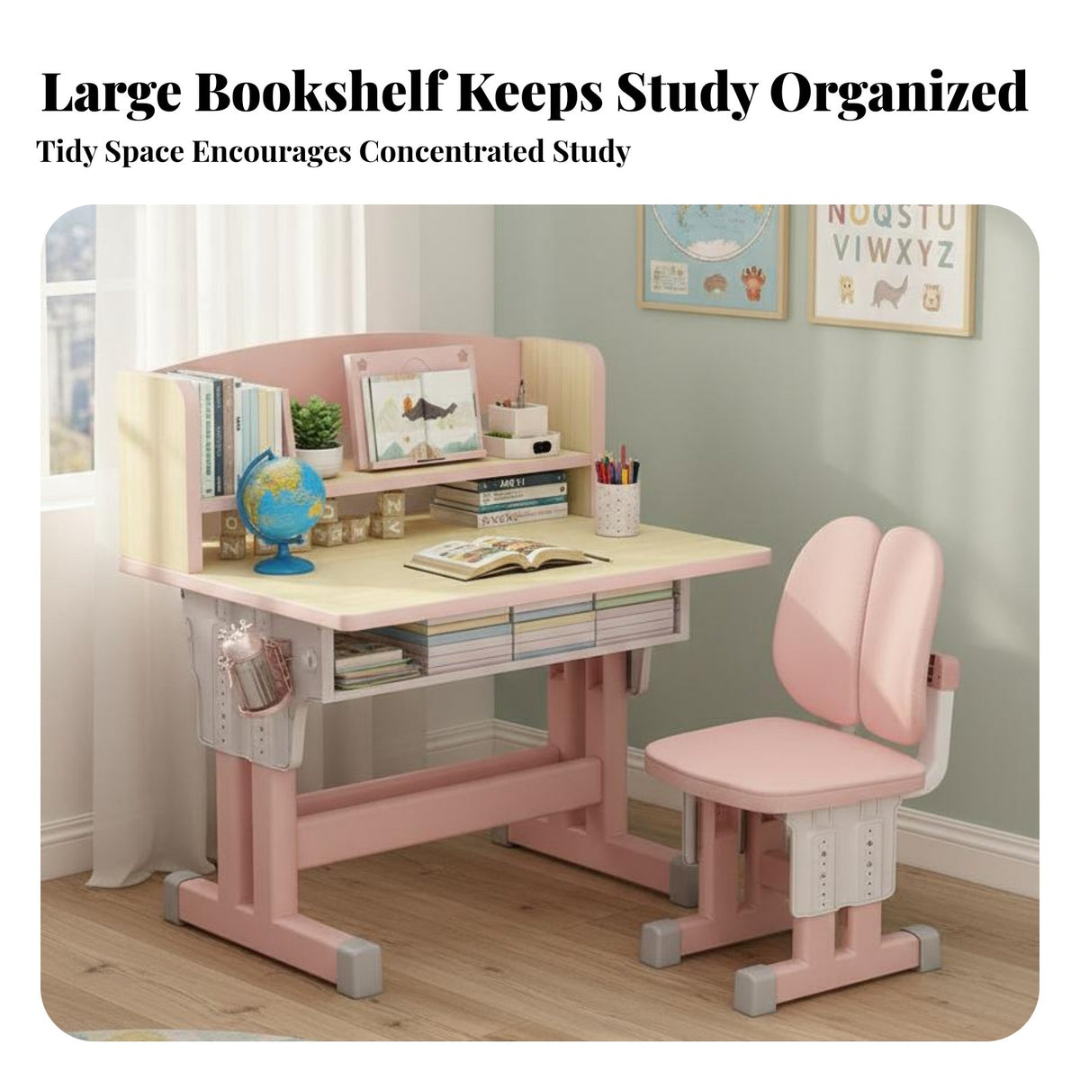 Adjustable Kids Desk and Chair Set Sturdy Adjustable children's Study Desk Widened Desktop Ergonomic Student Writing Table for Learning, School
