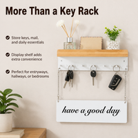 Metal Key Holder for Wall, Key Hooks Wall Mounted with Shelf, Hallway Organiser 28x18x7cm, Message Board