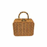 Retro Design Rattan Gift Box Handheld Wicker Suitcase Box Lightweight Handwoven Rattan Basket Easy to Carry for Wedding