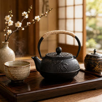 Bamboo Leaf Teapot Black Finish Hammered Cast Iron Teapot Heat Retaining
