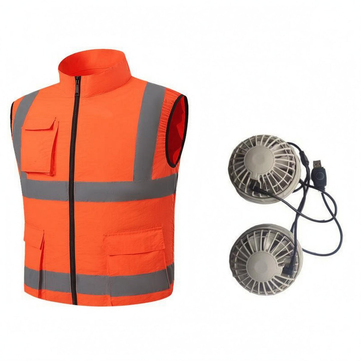 Reflective Fan Cooling Vest Stand Collar Sleeveless Cooling Vest Contrast Trim Workwear Apparel Fitted