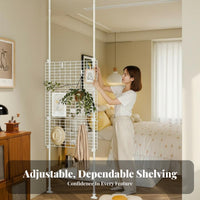 No-Drill Installation Tension Pole mesh Divider Space Saving Partition Screen Multi-Functional Organizer Rack Customizable Layout for Renters, Apartment Dwellers, Students, Bedroom, Home Office
