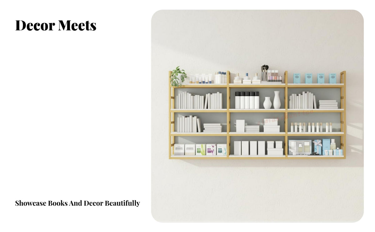 Iron Frame Wall Rack Space Saving Wall Mounted Bookshelf Modern Design Multi-Tier Display Shelf for Living Room, Kitchen, Coffee Shop