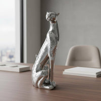 Electroplated Leopard Figurine Modern Minimalist Cheetah Statue Desktop Decoration Table Ornament Realistic Details for Living Room, Office