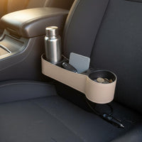 Space Filler with USB Universal Fit Seat Space Storage Box Prevents Items from Falling Car Storage Box with Beverage Holder Holder