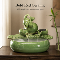 Ceramic Tabletop Water Fountain with Fish Tank Oxygenator and LED Light for Home Decor