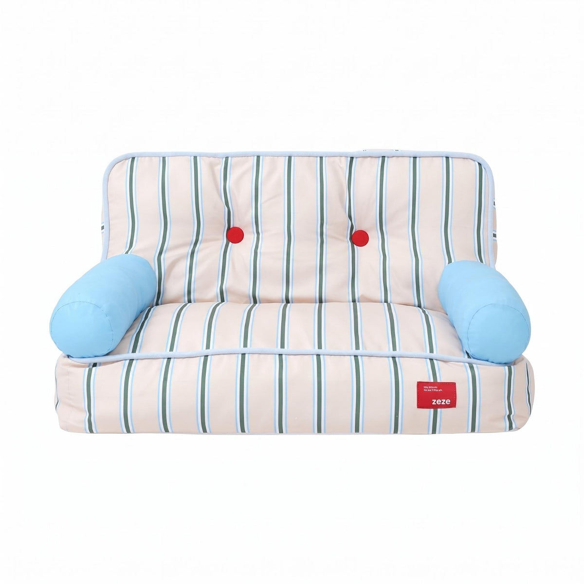 Light Blue Striped Pet Sofa Bed Button Accents Pet Sofa Bed Vintage Padded Cushion Cushioned
