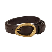 Classic Women's Leather Belt Simple Belt with Gold Buckle Stitched Accessory Stylish for Office