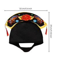 Embroidered Floral Bird Hat Velvety Ceremonial Hat Tasseled Black Headpiece