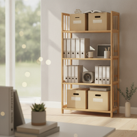 Bamboo Bookshelf Adjustable Slatted Bamboo Shelf Assembled Open Frame Bookshelf