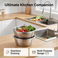Stainless Steel Colander Mixing Bowl Set, Kitchen Strainer Bowl, 2-Piece Stainless Steel Strainer, Washing Vegetables Fruits Salad