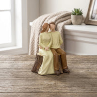 Couple Figurine Rustic Figurine on Tree Stump Statue Small Ornament Cozy for Couples, Anniversary, Wedding