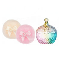 3 Pieces Body Powder Puff and Container Set Reusable Glass Powder Box with Puff Bow Design Washroom Accessory for Dressing Table