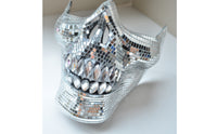 Mirrored Horned Skull Mask Mosaic Half Face Skull Mask Reflective Costume Accessory Gleaming Finish