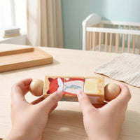 Smooth Finish Wooden Rotating Baby Toy Rounded Edges Natural Wood Rotating Toy Colorful Illustrations Wooden Learning Cube Educational