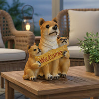 Entryway Accent Welcome Dog Figurine Cute Design Resin Dog Statue Hand-Painted House Decoration Detailed Carving for Tabletop, Porch, Living Room, Garden