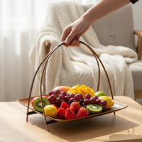 Bamboo Tray with Stand Traditional Woven Snack Platter Handmade for Tea Time, Tabletop