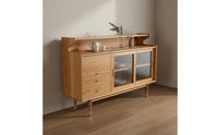 Sturdy Build Black Walnut Sideboard Adjustable Shelves Buffet Cabinet Spacious Top Walnut Storage Cabinet S-Shaped Curve Design for Entryway