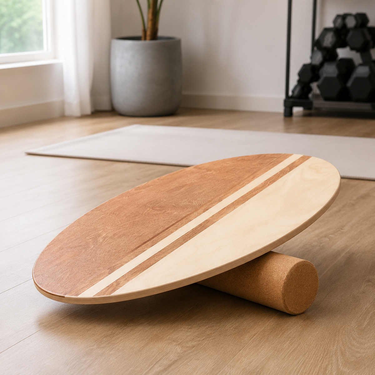 Birch Balance Board 76cm, Egg Shape Wooden Wobble Board with Cork Roller, for Adults Fitness & Central Strength Training