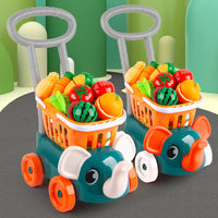 Kids Shopping Cart Toy with Fruit Cutting Play Set
