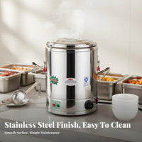 Multi-Purpose Stainless Steel Electric Steamer Pot Anti-Scald Commercial Soup Warmer Long-Lasting Electric Soup Kettle Easy to Clean for Caterers, Restaurant Employees, Event Planners, Dining Hall, Hotel, Cafeteria, Catering Events