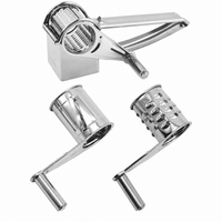 Manual metal cheese grater with two drums