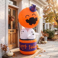 Giant Pumpkin Ghost Combo Inflatable Freestanding Inflatable Pumpkin Ghost Bright Halloween Inflatable Decoration Waterproof for Pathway