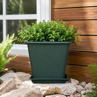 Planter for Home Gardening, Large Square with Saucer, Lightweight Plastic, Drainage Holes, Pot for Houseplants, Office & Balcony Gardening