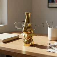 Brass Glasses Stand Artistic Design Desk Ornament Shiny Finish for Study Room