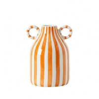 Hand-Painted Handled Ceramic Vase Glazed Striped Ceramic Vase Glossy Flower Holder Narrow-Neck
