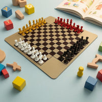 Sculpted Knight Heads Four-Player Chess Set Glossy 4 Player Chess Set Rounded Corners Strategy Game