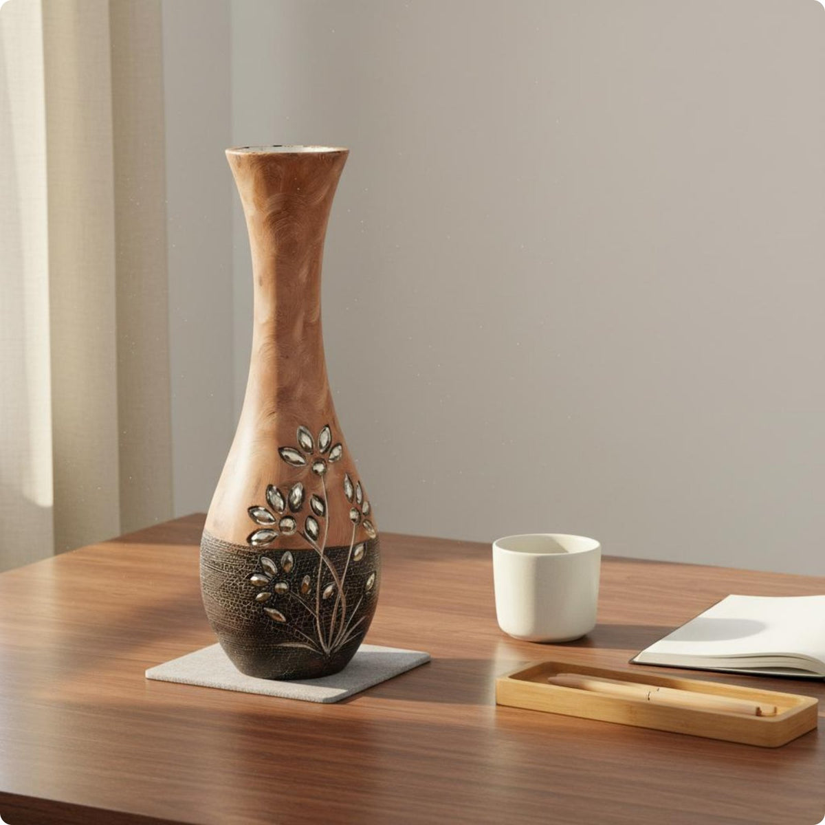 2 Pieces Wood Vase Set Centerpiece Home Decor for Office