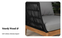 4 Pieces 4-Piece Woven Rope Sofa Set sturdy Wood Frame Outdoor Furniture Minimalist Design Conversation Group for Families, Adults, Patio, Garden, Deck