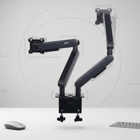 Ergonomic Design Two Monitor Arm Space Saving Adjustable Two Screen Mount Portrait and Landscape Rotation Gas Pneumatic Monitor Stand Easy Installation for Gaming Setup