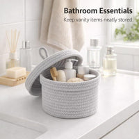 Decorative Basket Organizer Bins, Grey Lidded Storage Basket, Rope Storage Bins for Underwear, Woven Baskets for Toy Storage