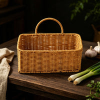 Wall-Mounted Storage Basket Faux-Rattan Hanging Storage Basket Rectangular Organizer for Bedroom