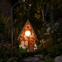 Solar Powered Birdhouse Garden Decor with LED Light - Outdoor Hanging Tree Ornament