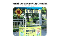 Mobile Advertising Cart Easy Assembly Foldable Vendor Stand Sturdy Rolling Market Stall for Vendors, Caterers, Night Markets, Roadside, Outdoor Events